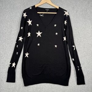 Baukjen Sweater Womens 8 / Medium Black V Neck Stars Merino Wool Blend Pullover